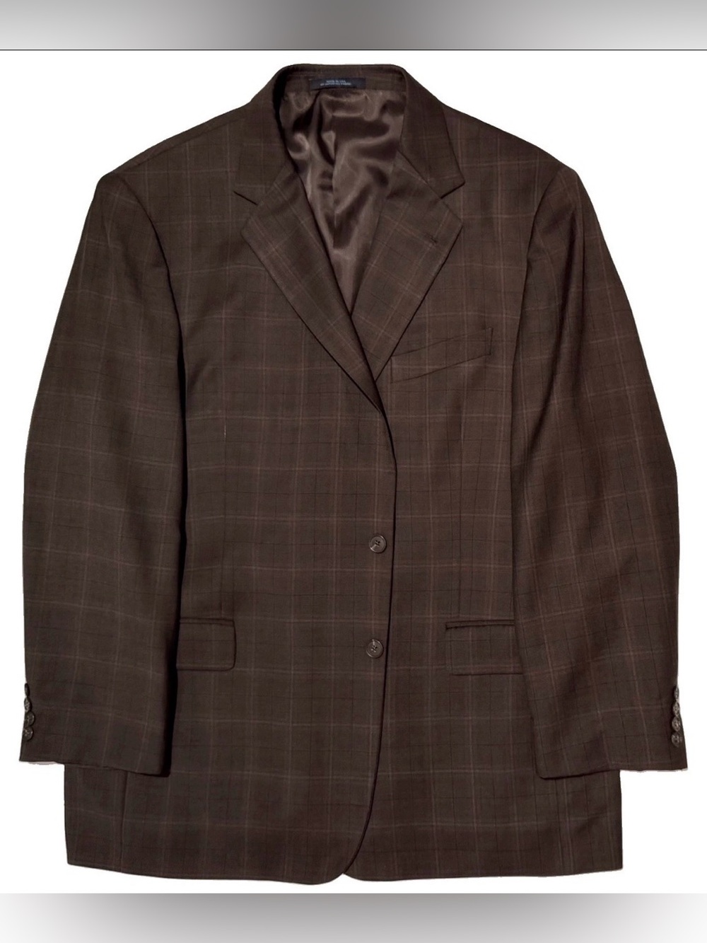 $1295 JOSEPH ABBOUD SPORT COAT JACKET 46R 46 R BROWN WINDOWPANE MENS 2 BUTTON
